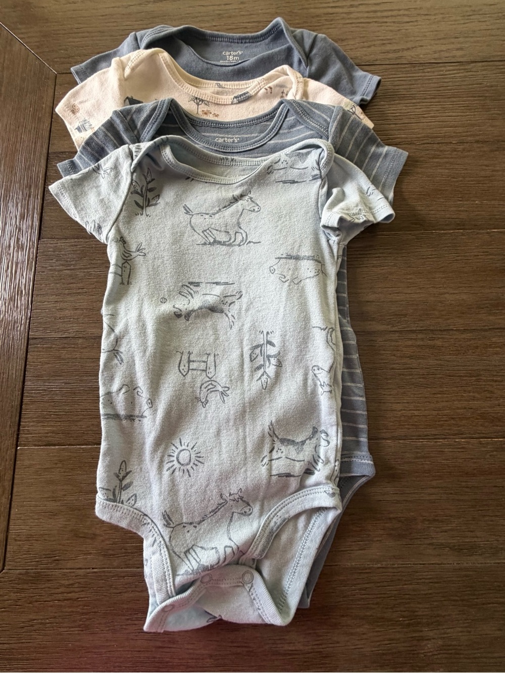 Carter’s 18M Baby Bodysuits Lot of 4 Blue Animal Print